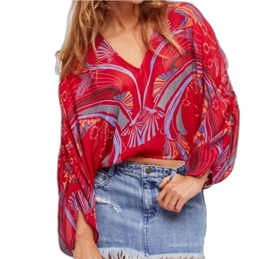 Free People Red Beneath The Sea Top Size Small